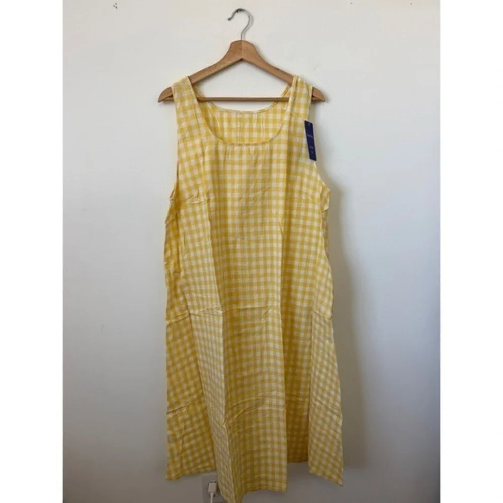 chouyatou Women's Plaid Maxi Tank Dress with Pockets Yellow Plaid Size XL – NWT - Picture 2 of 5